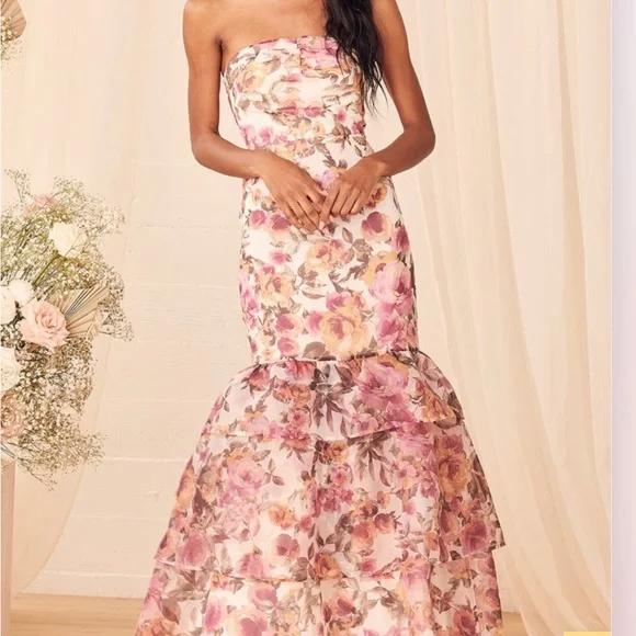 open lace back dress Self-Portrait - Pink Organza Lace Maxi Dress main image 0